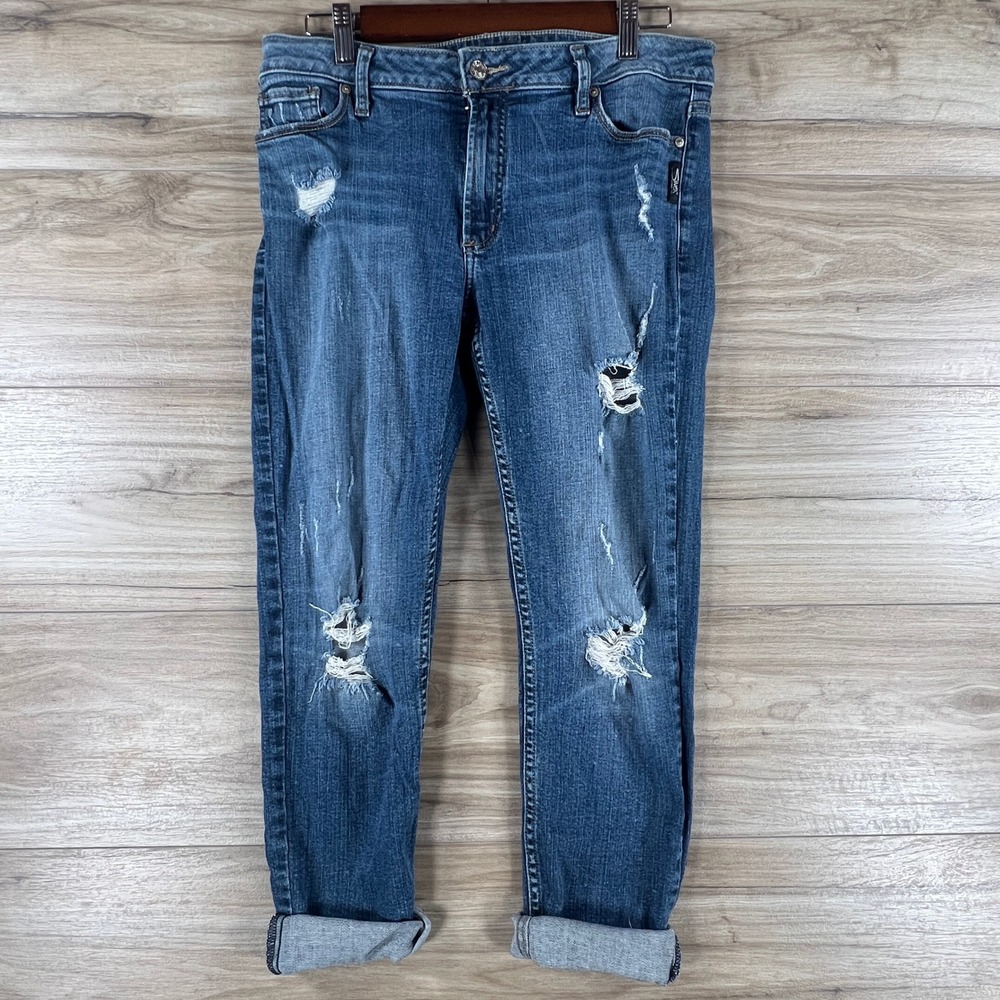 Silver Jeans Co Bleeker Slim Boyfriend Distressed Jeans W31 L29 Medium Wash